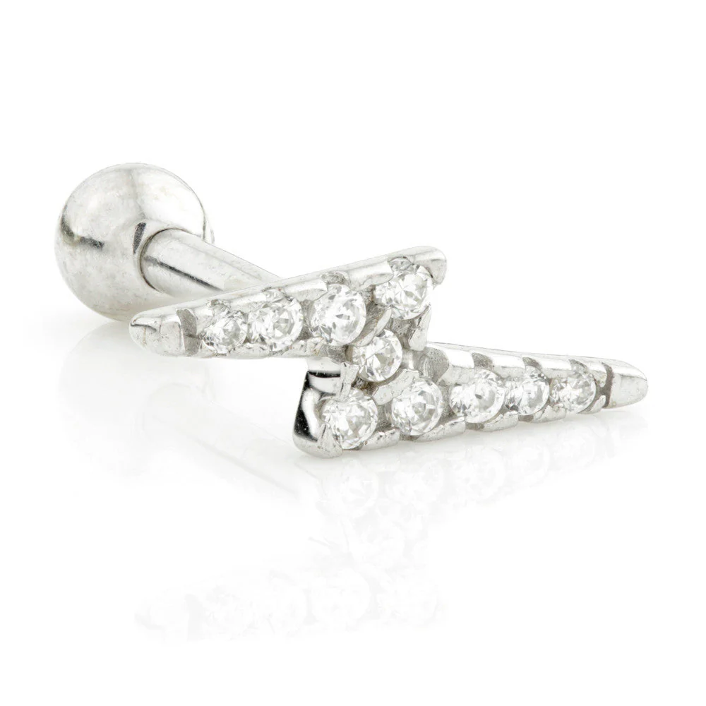TL - 14 Carat Gold Jewel Lightning Bolt Cartilage Bar - Image 3