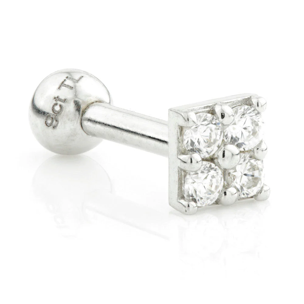 TL - 14 Carat Gold Jewelled Mono Square Cartilage Bar - Image 2