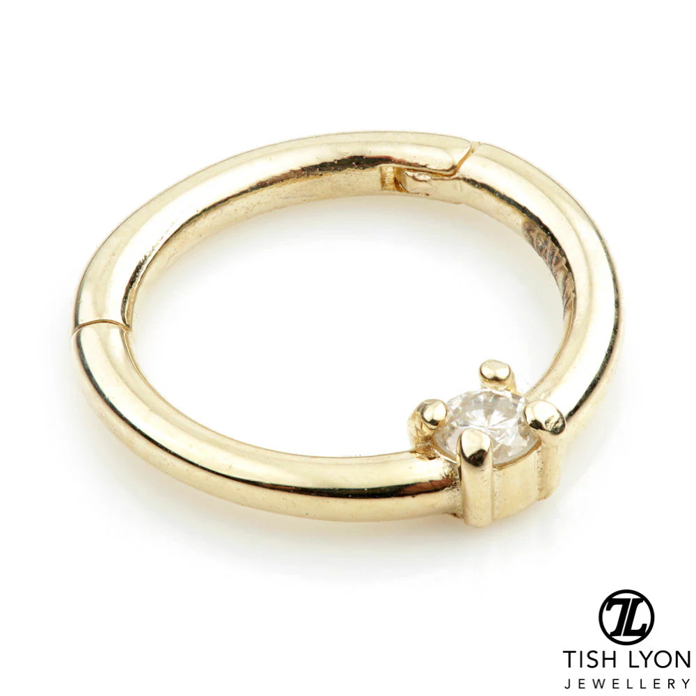 TL - 14ct Gold 2mm Diamond Prong Set Hinge Ring - Image 2