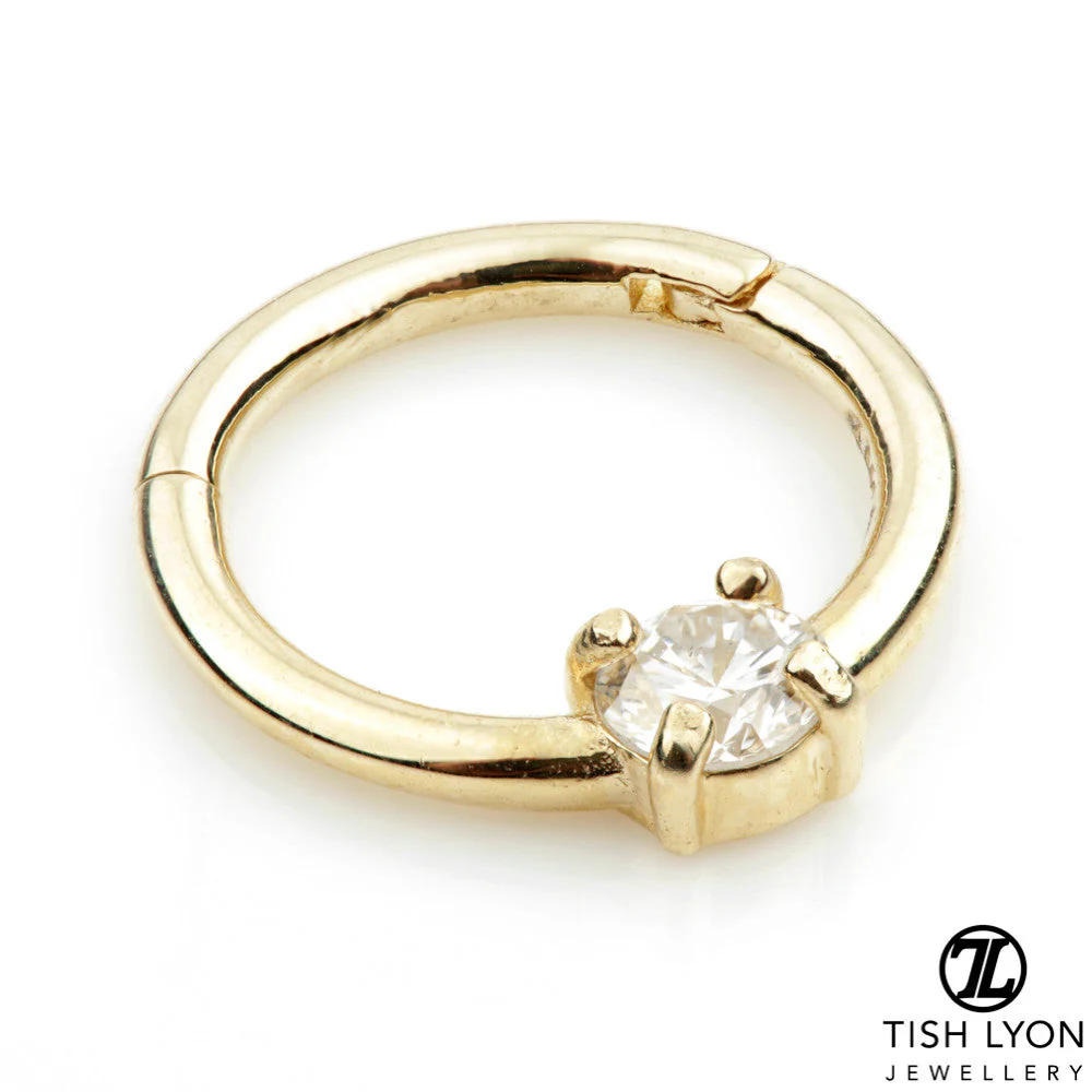 TL - 14ct Gold 3mm Diamond Prong Set Hinge Ring - Image 2