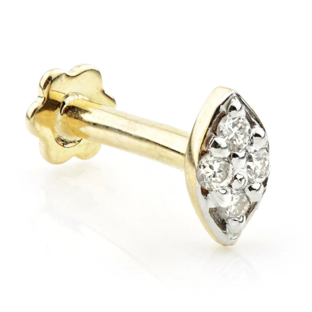 TL - 14ct Gold Diamond Marquise Internal Labret
