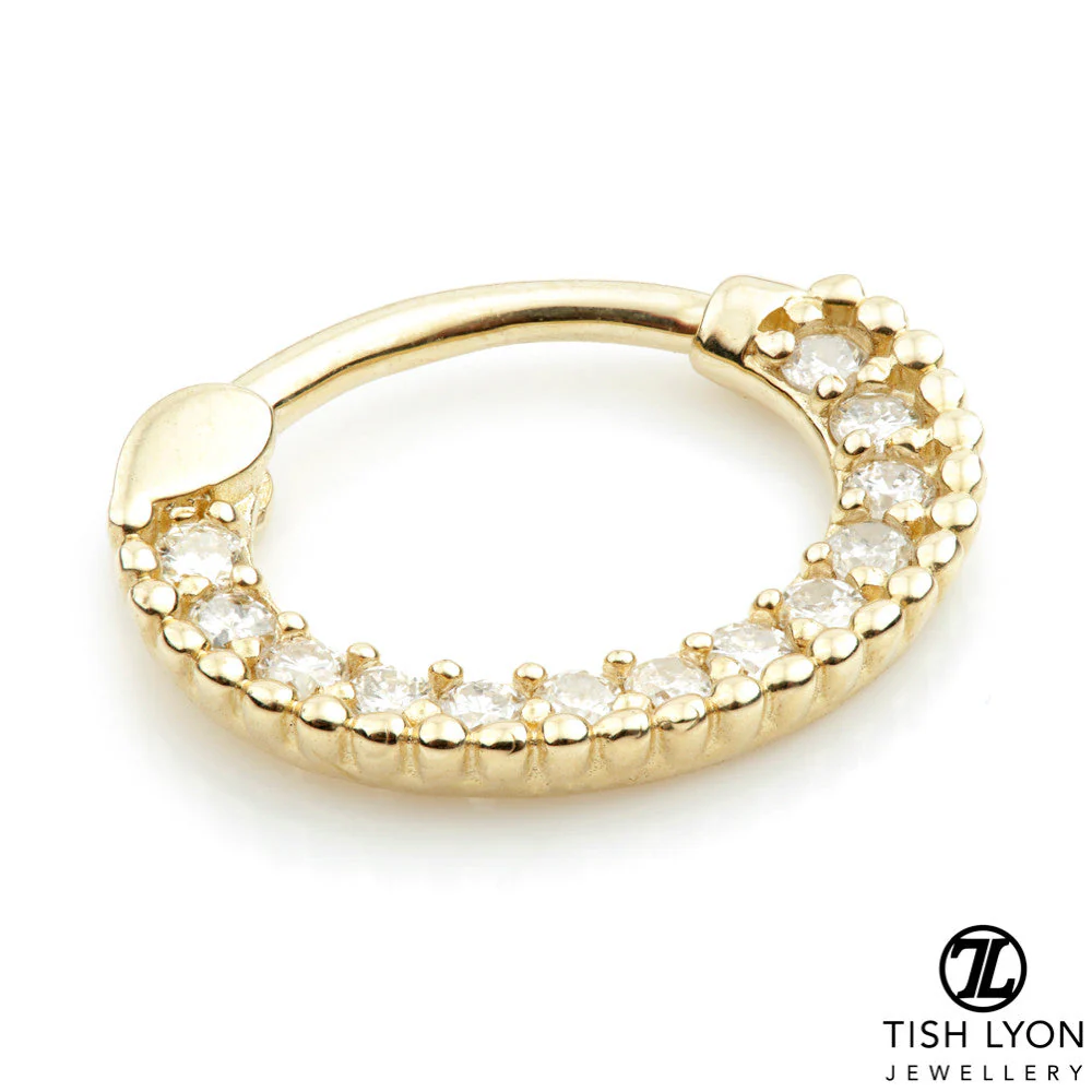 TL - 14ct Gold Diamond Pavé Daith Septum Ring - Image 2