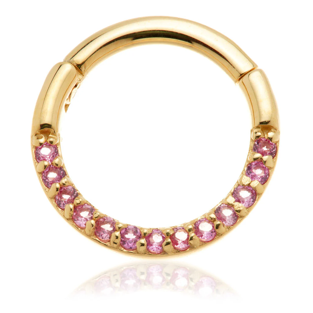 TL - 14ct Gold Flat Pavé Ruby Daith Septum Ring - Image 2
