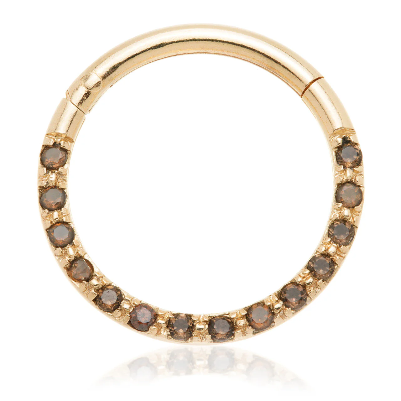 TL- 14ct Gold Front Facing Pave Smokey Quartz Hinge Ring - Image 2