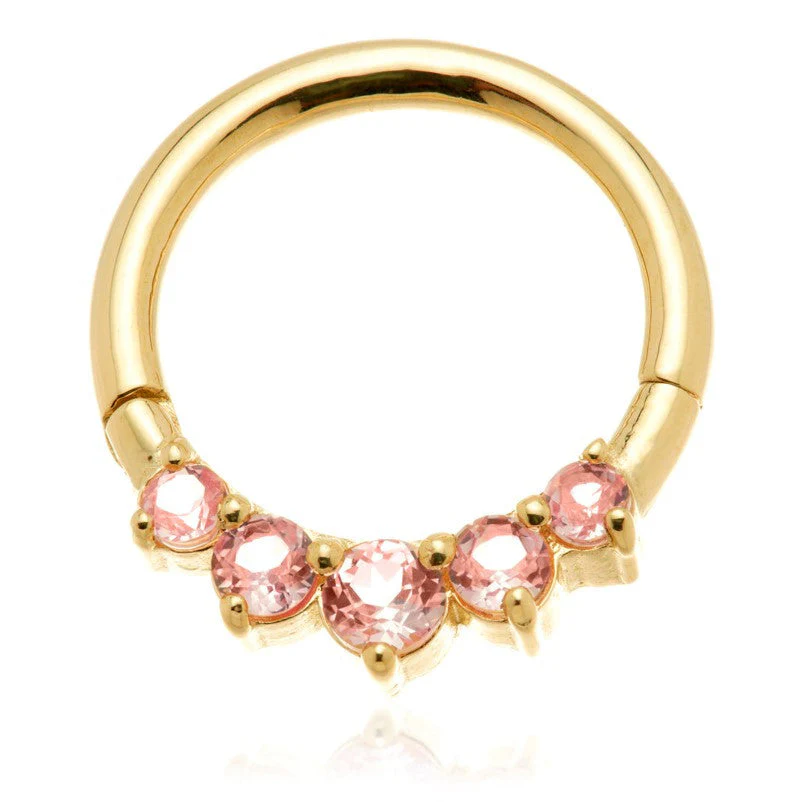 TL - 14ct Gold Front Facing Pink Sapphire Hinge Ring - Image 2
