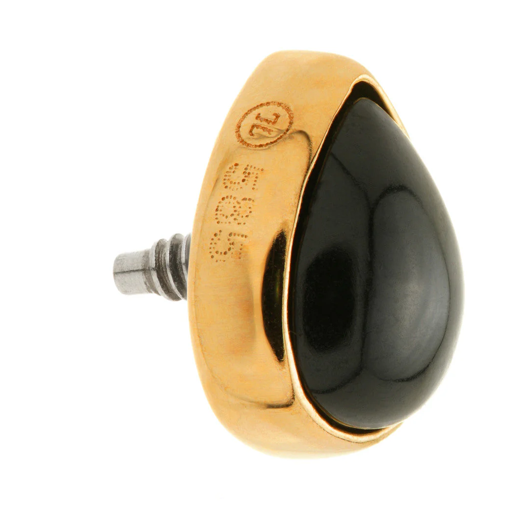 TL - 14ct Gold Internal Black Agate Cabochon Pear Attachment - Image 3