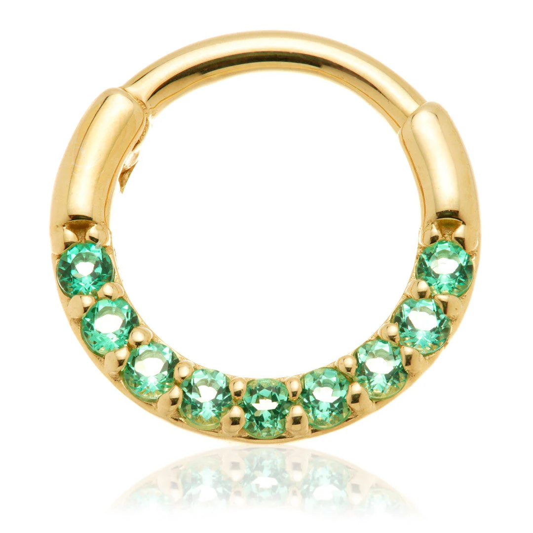 TL - 14ct Gold Pavé Emerald Daith Septum Ring - Image 2