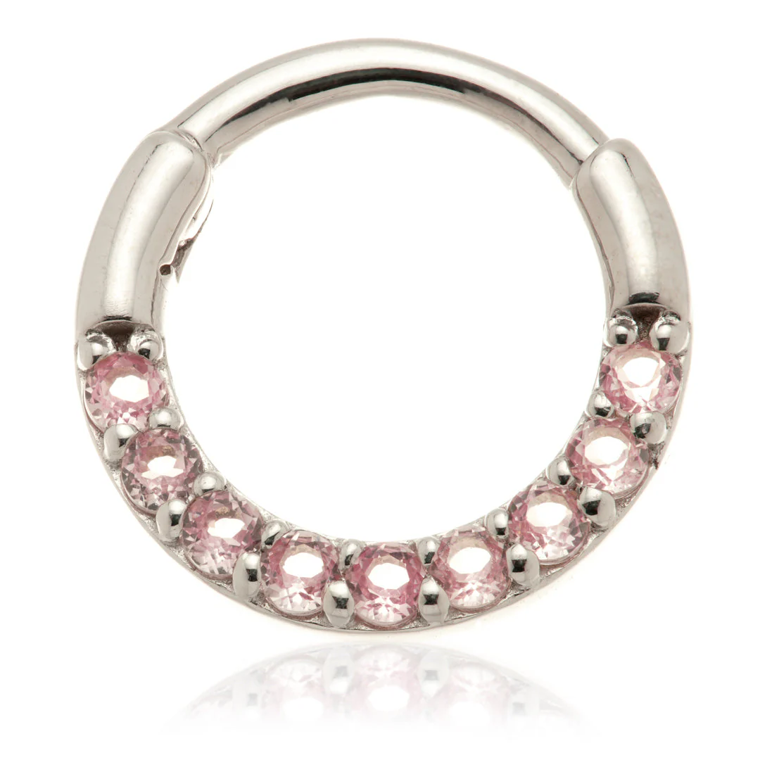 TL - 14ct Gold Pavé Pink Sapphire Daith Septum Ring - Image 2