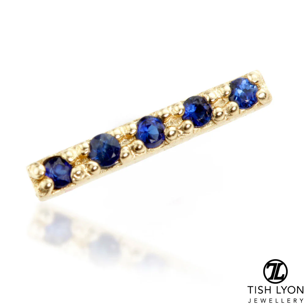 TL - 14ct Gold Pavé Sapphire Bar Microbar - Image 2