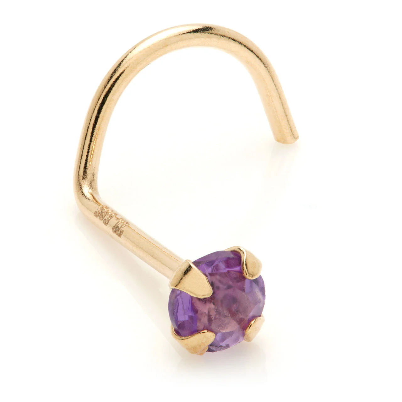 TL - 14ct Gold Prong Set Amethyst Nose Stud - Image 2
