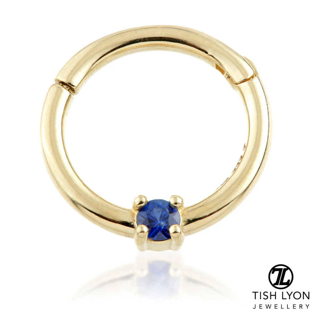 TL - 14ct Gold Sapphire Prong Set Hinge Ring - Image 2