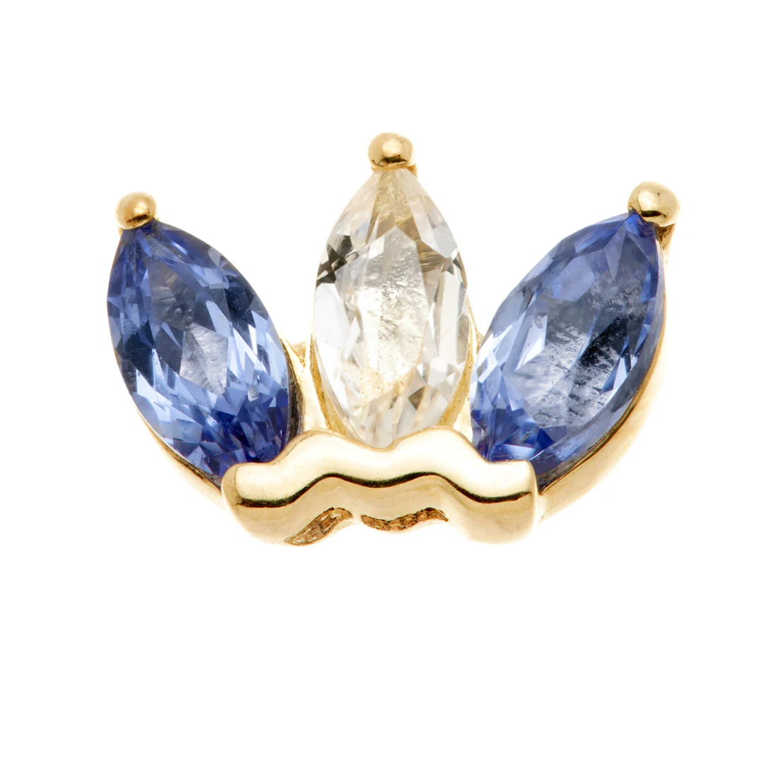 TL - 14ct Gold Semi-Precious Marquise Triple Gem Pin Attachment - Image 2