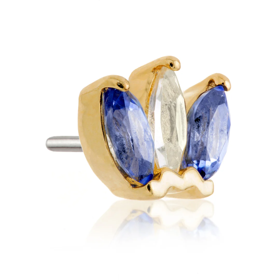 TL - 14ct Gold Semi-Precious Marquise Triple Gem Pin Attachment - Image 6