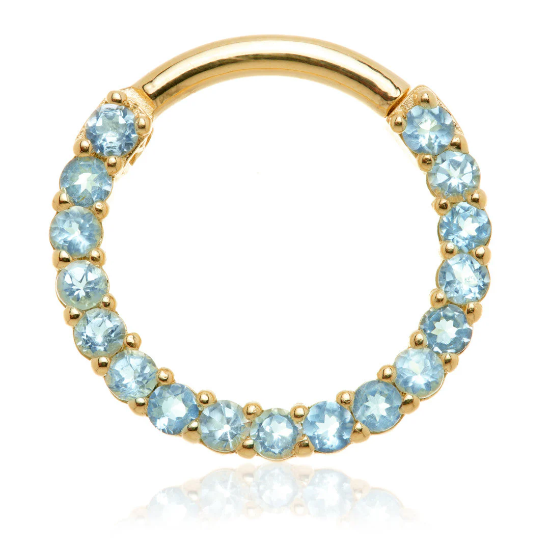 TL - 14ct Gold Swiss Blue Topaz Pavé Front Facing Hinge Ring