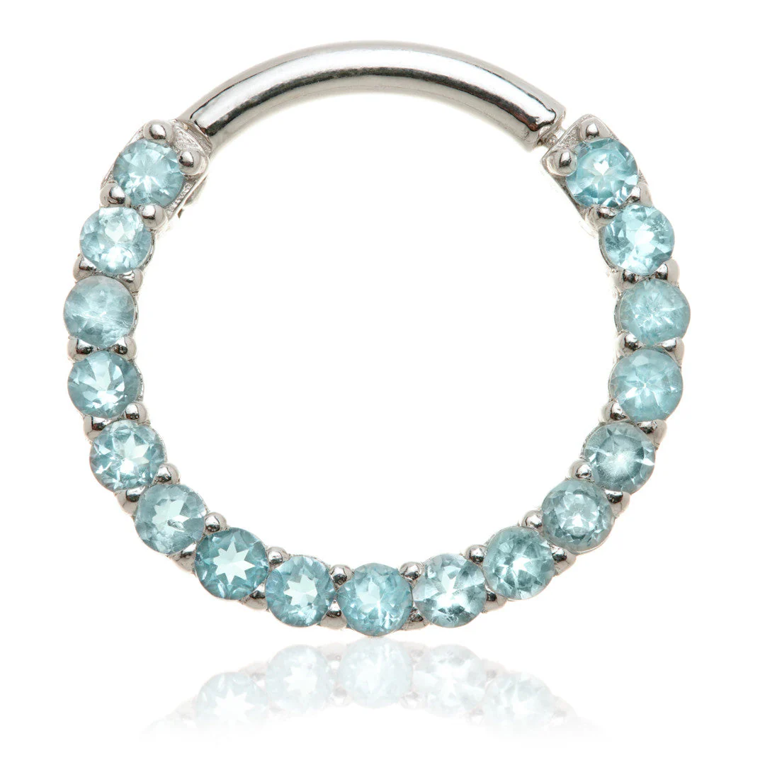 TL - 14ct Gold Swiss Blue Topaz Pavé Front Facing Hinge Ring - Image 2