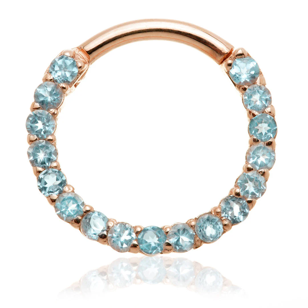TL - 14ct Gold Swiss Blue Topaz Pavé Front Facing Hinge Ring - Image 3