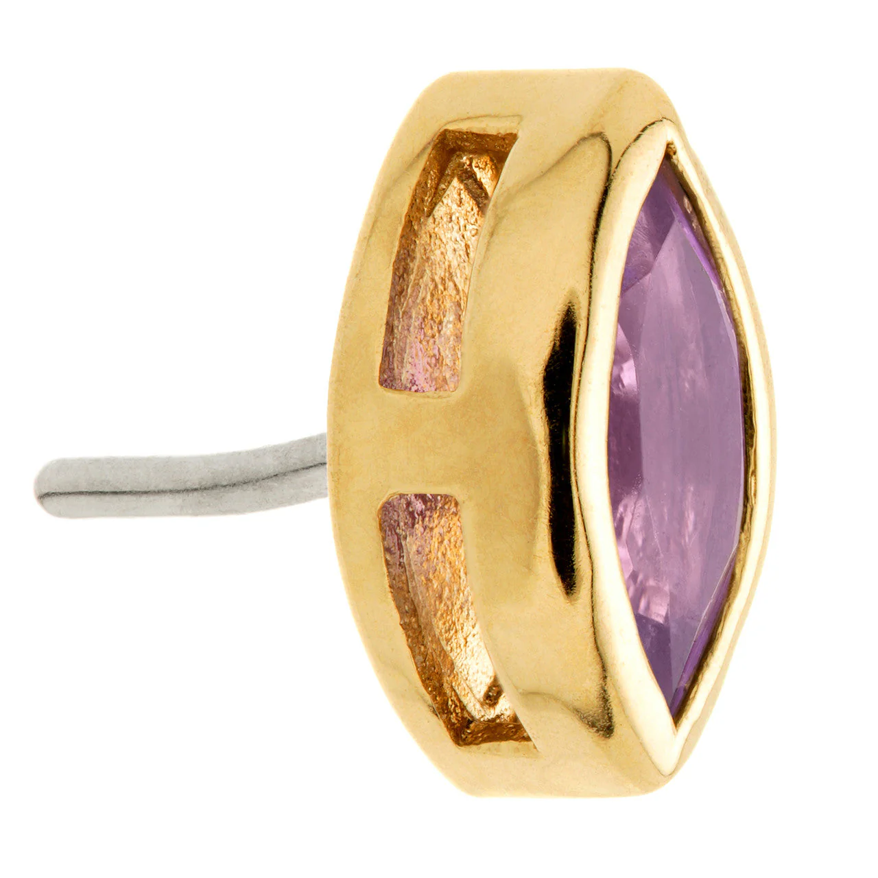TL - 14ct Gold Threadless Amethyst Marquise Pin Attachment - Image 2