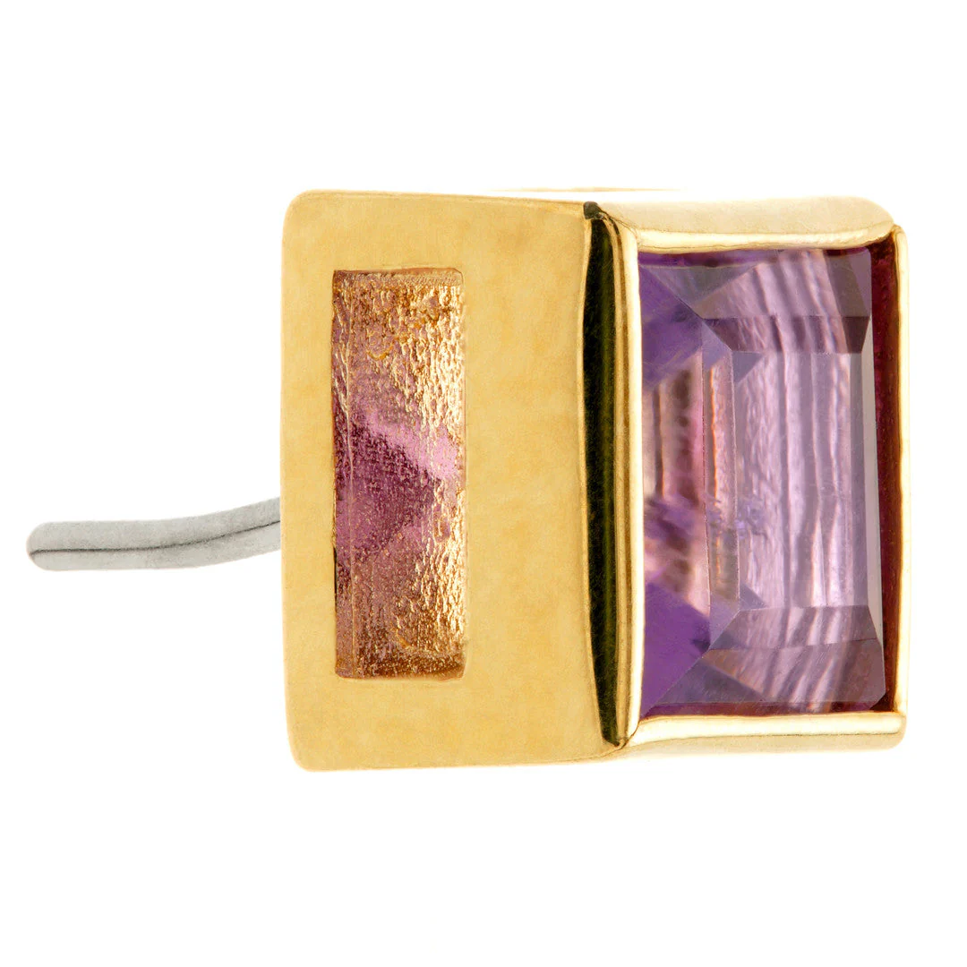 TL - 14ct Gold Threadless Amethyst Square Pin Attachment - Image 2