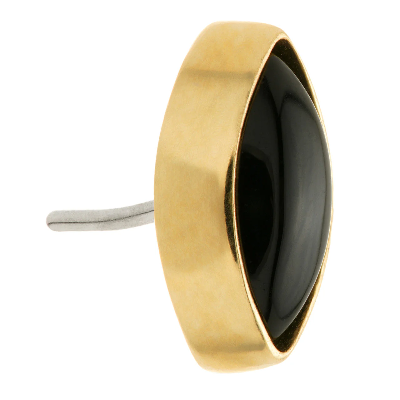 TL - 14ct Gold Threadless Black Agate Cabochon Marquise Pin Attachment - Image 3