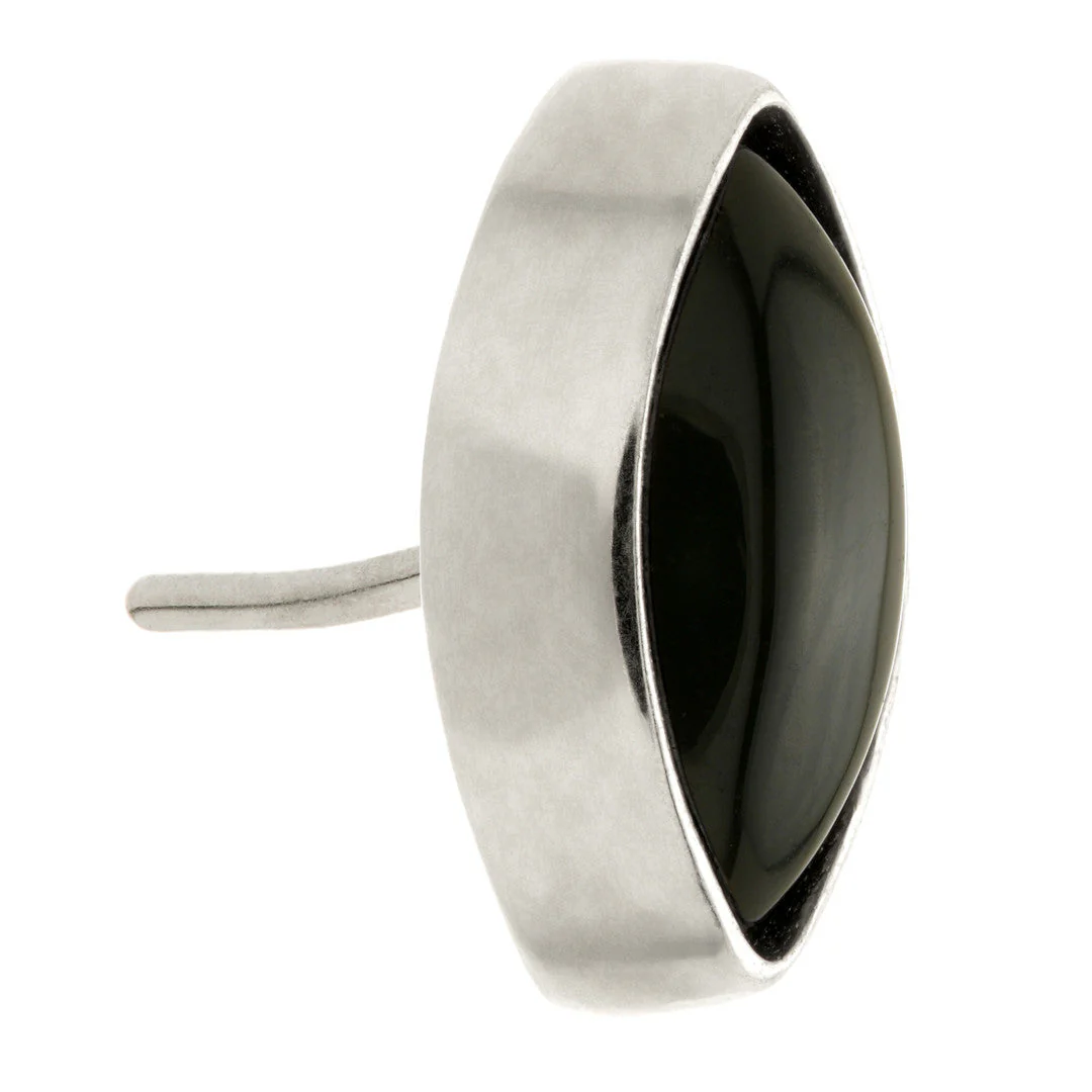 TL - 14ct Gold Threadless Black Agate Cabochon Marquise Pin Attachment - Image 4