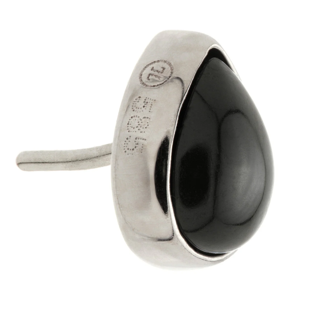TL - 14ct Gold Threadless Black Agate Cabochon Pear Pin Attachment - Image 3