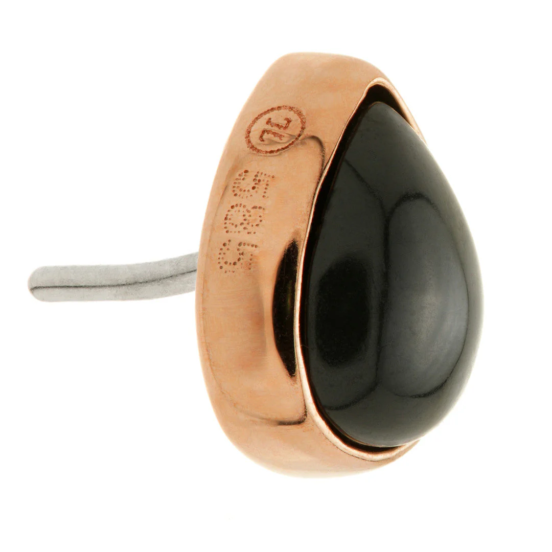 TL - 14ct Gold Threadless Black Agate Cabochon Pear Pin Attachment - Image 4