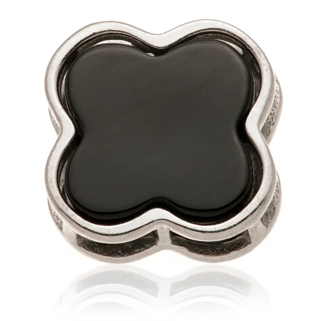 TL - 14ct Gold Threadless Black Onyx Clover Pin Attachment - Image 5