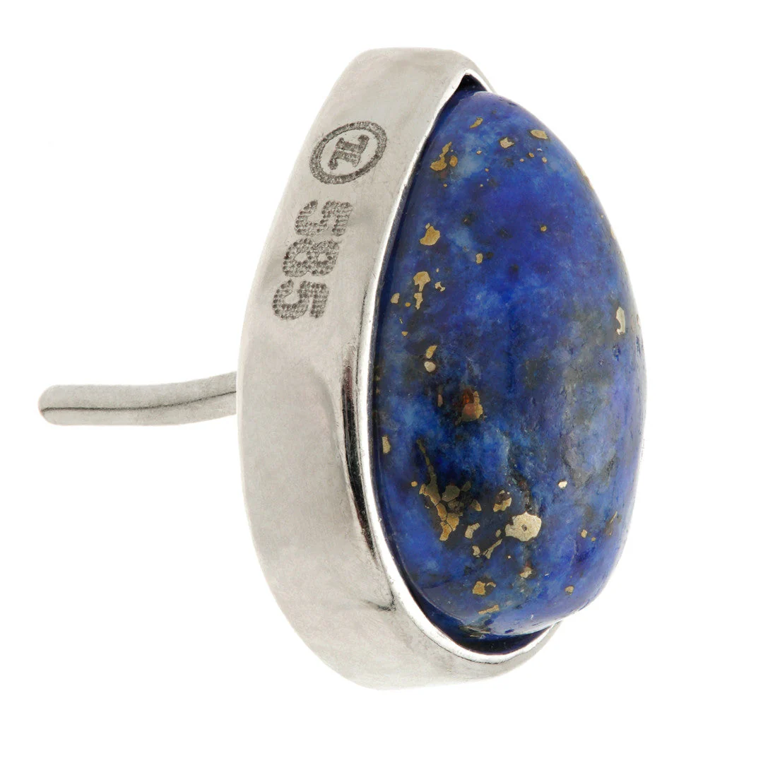 TL - 14ct Gold Threadless Lapis Cabochon Pear Pin Attachment - Image 3