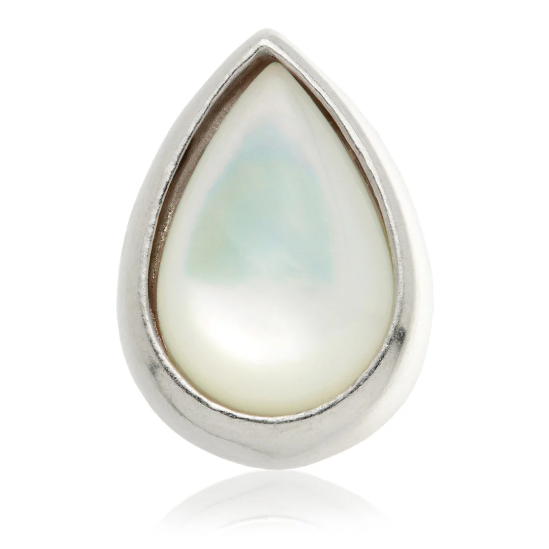 TL - 14ct Gold Threadless Mother of Pearl Cabochon Pear Pin Attachment - Image 2
