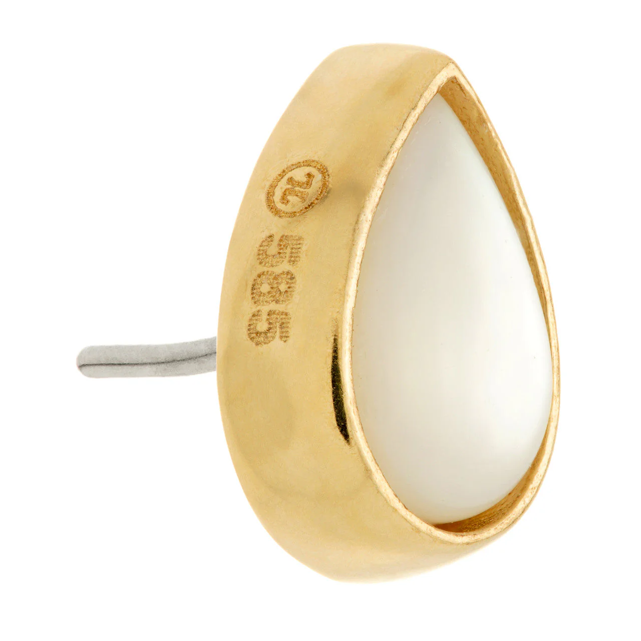 TL - 14ct Gold Threadless Mother of Pearl Cabochon Pear Pin Attachment - Image 3