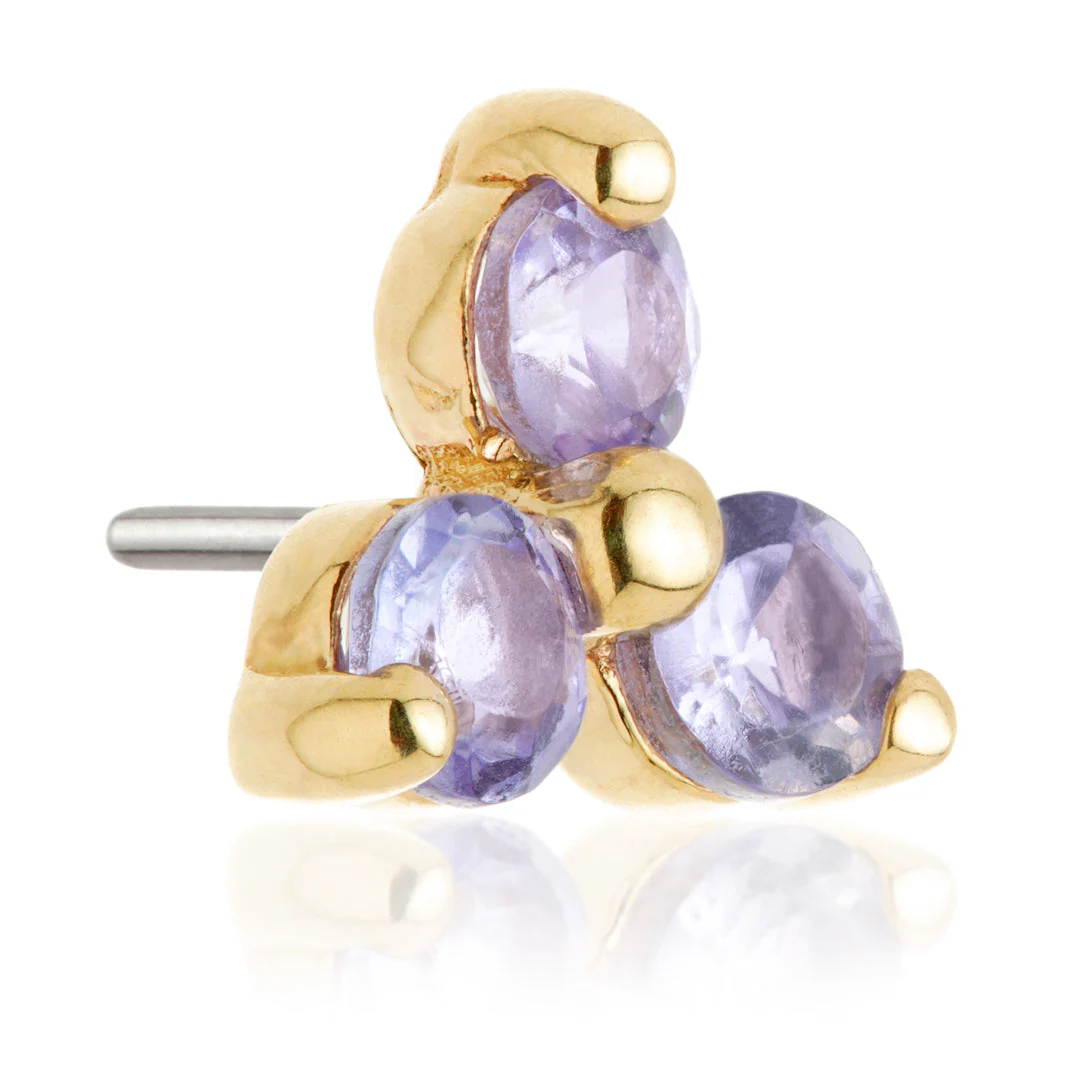 TL - 14ct Gold Threadless Trinity Tanzanite Pin Attachment - Image 2