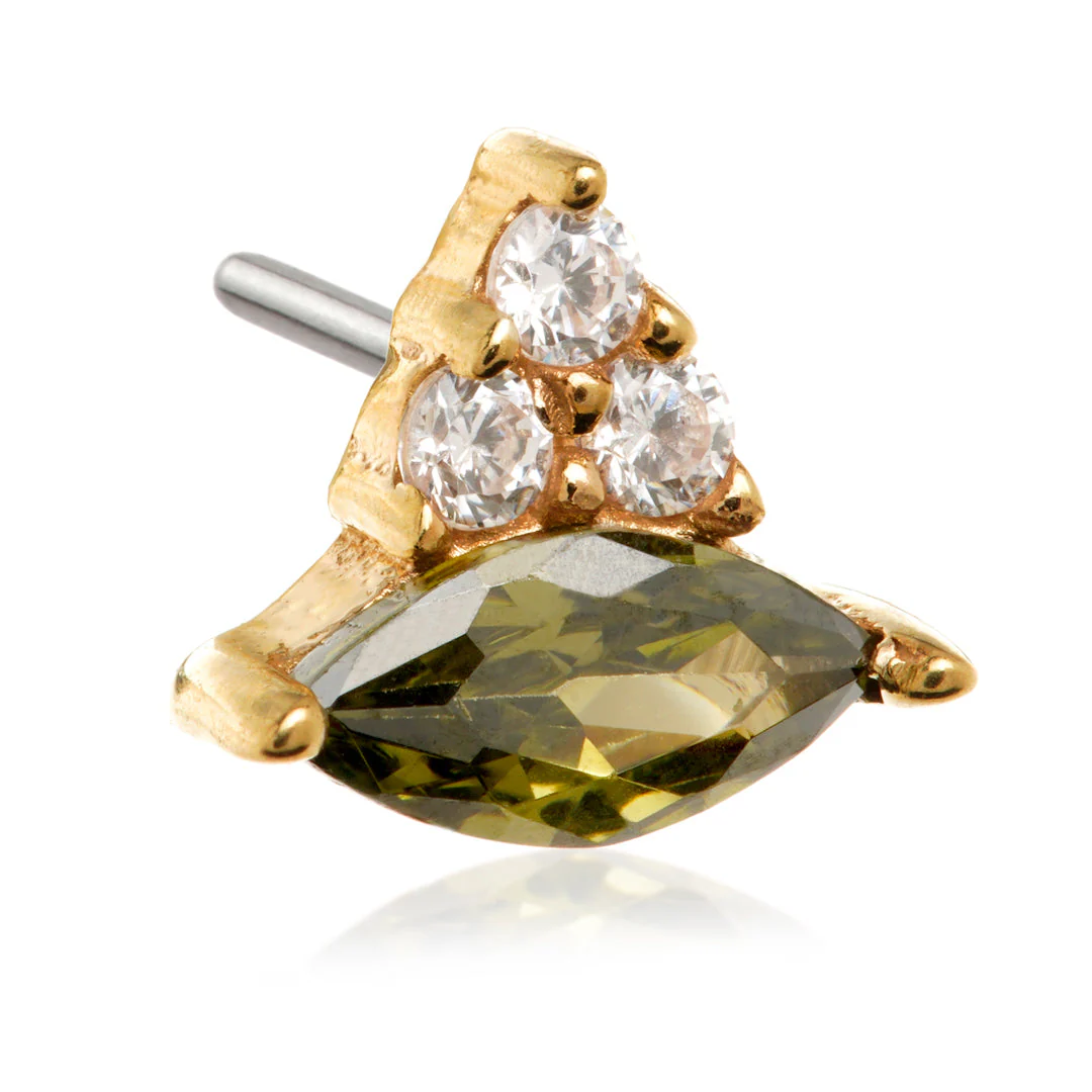TL - 14ct Solid Gold Threadless Prong Set Marquise with Triple Gems Attachment - Image 3