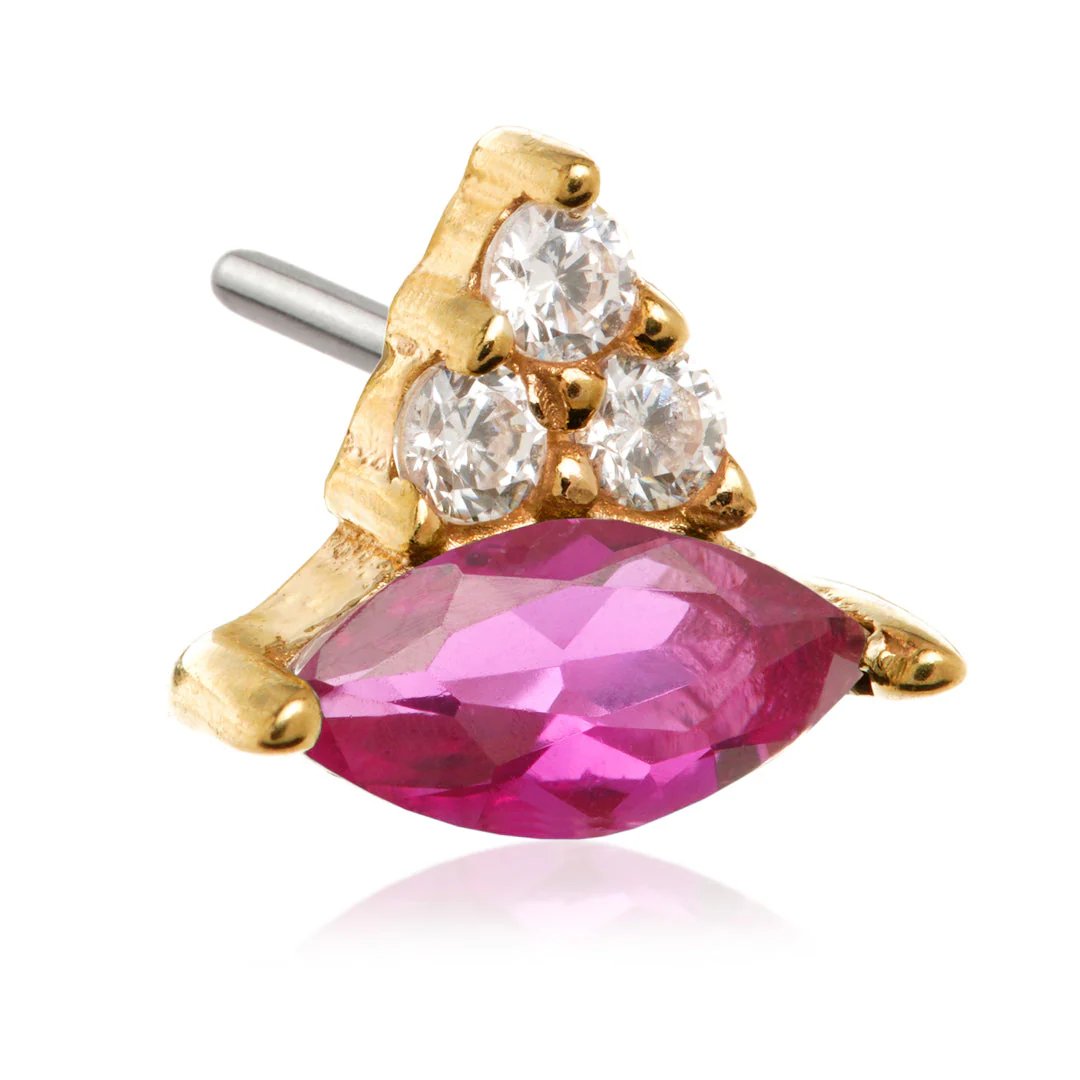 TL - 14ct Solid Gold Threadless Prong Set Marquise with Triple Gems Attachment - Image 4