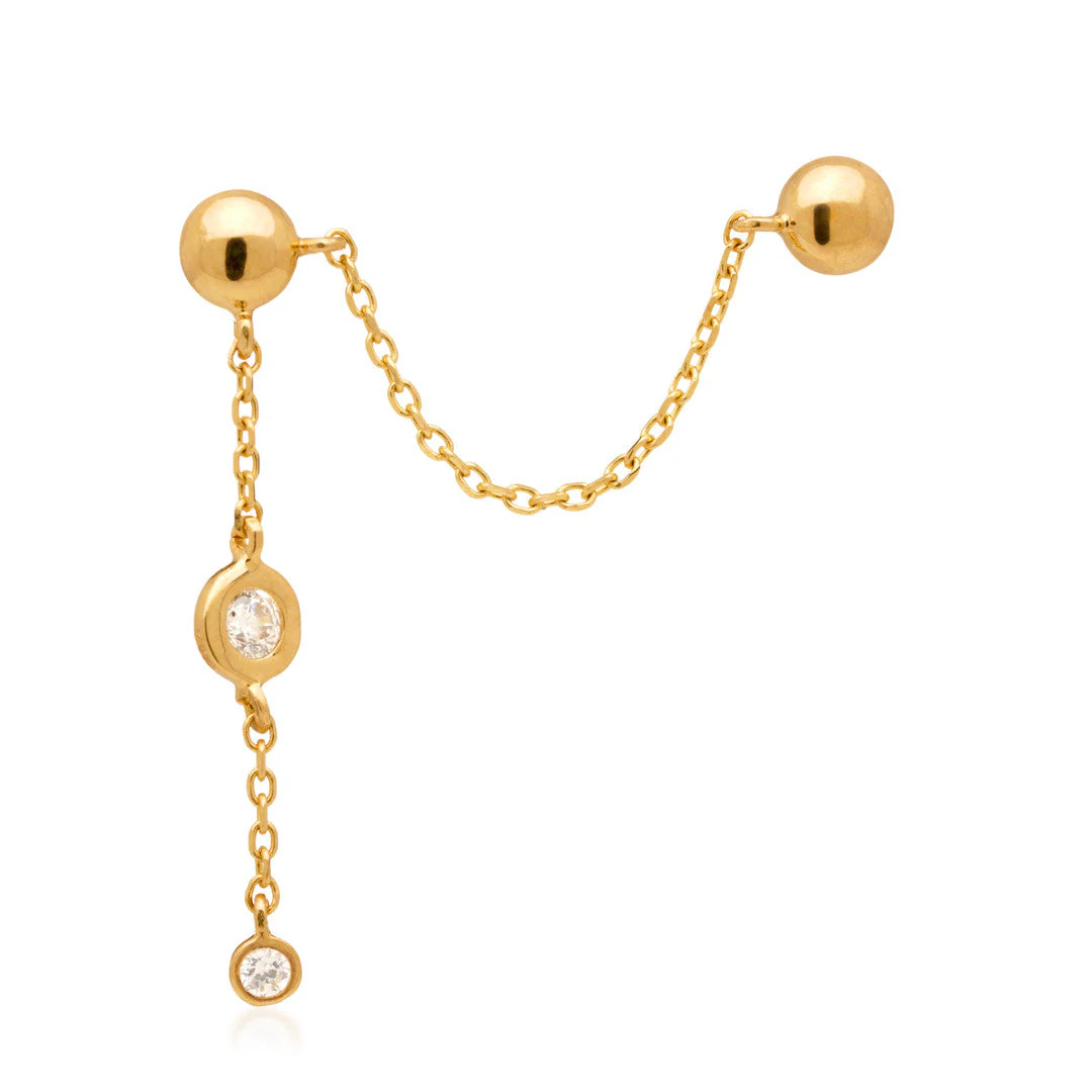 TL - 14ct Threadless Double Dome & Hanging Gems Pin Attachment - Image 2