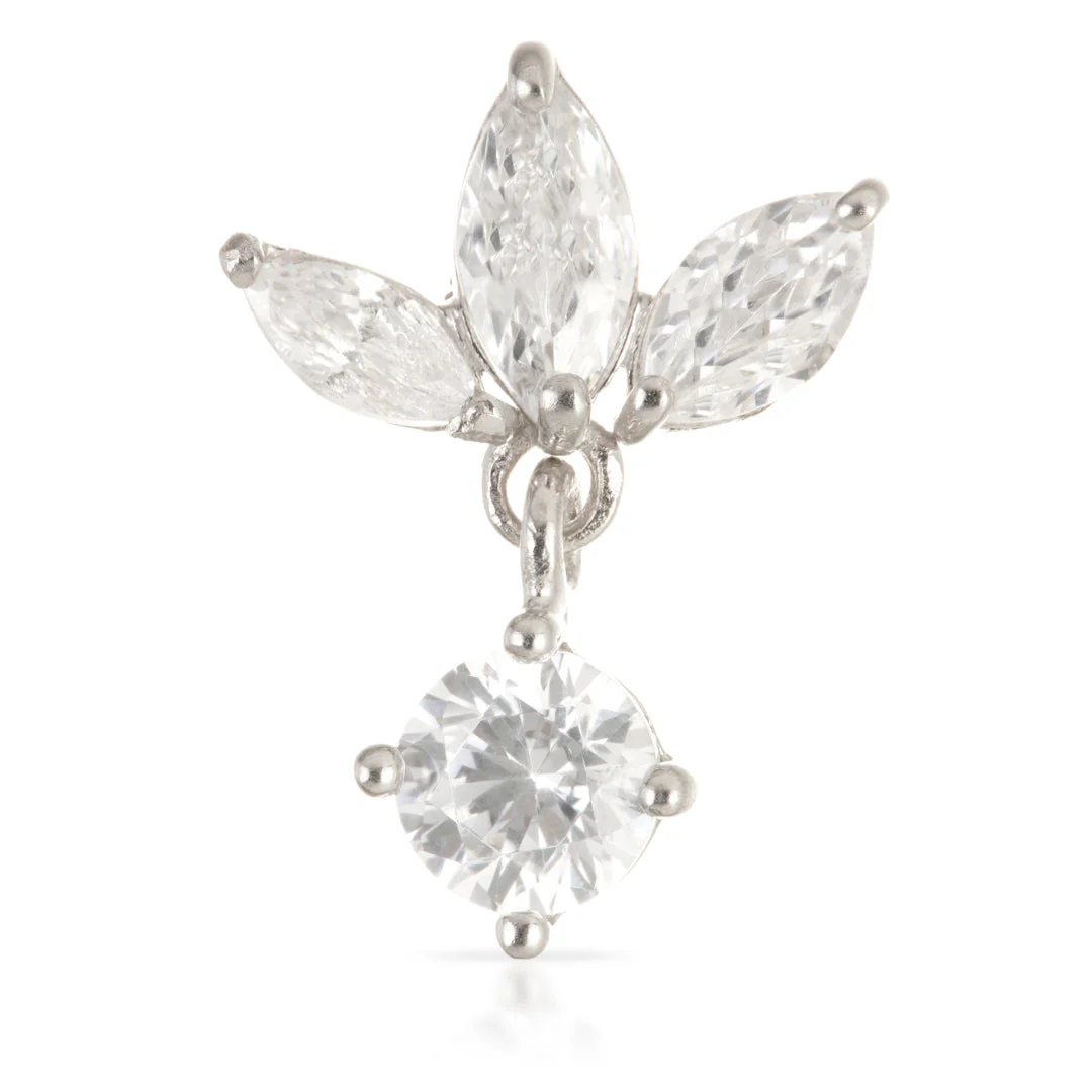 TL - 14ct Threadless Gold Jewelled  Fleur-de-lis Pin Attachment With Hanging Gem - Image 3