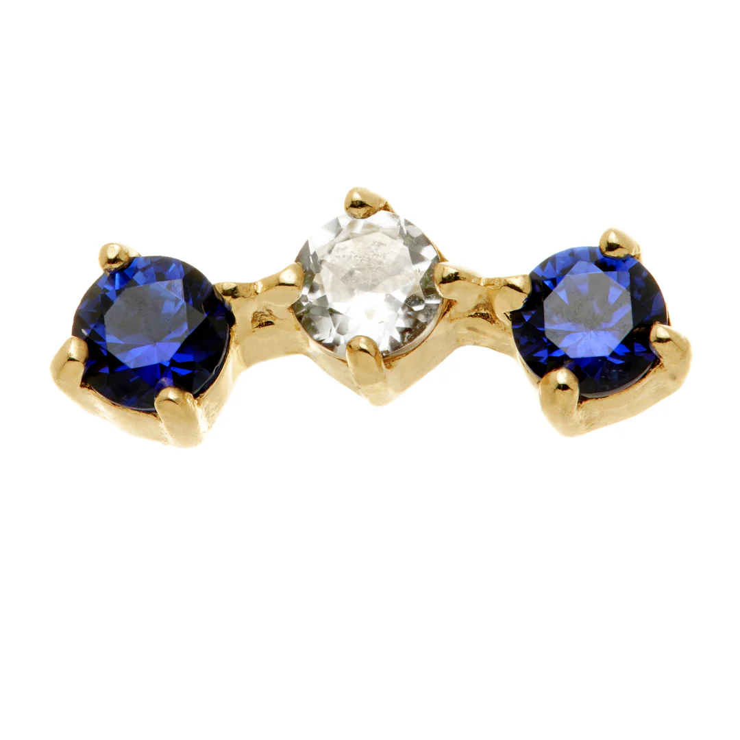 TL - 14ct Threadless Gold Semi-Precious Triple Gem Gem Pin Attachment - Image 2