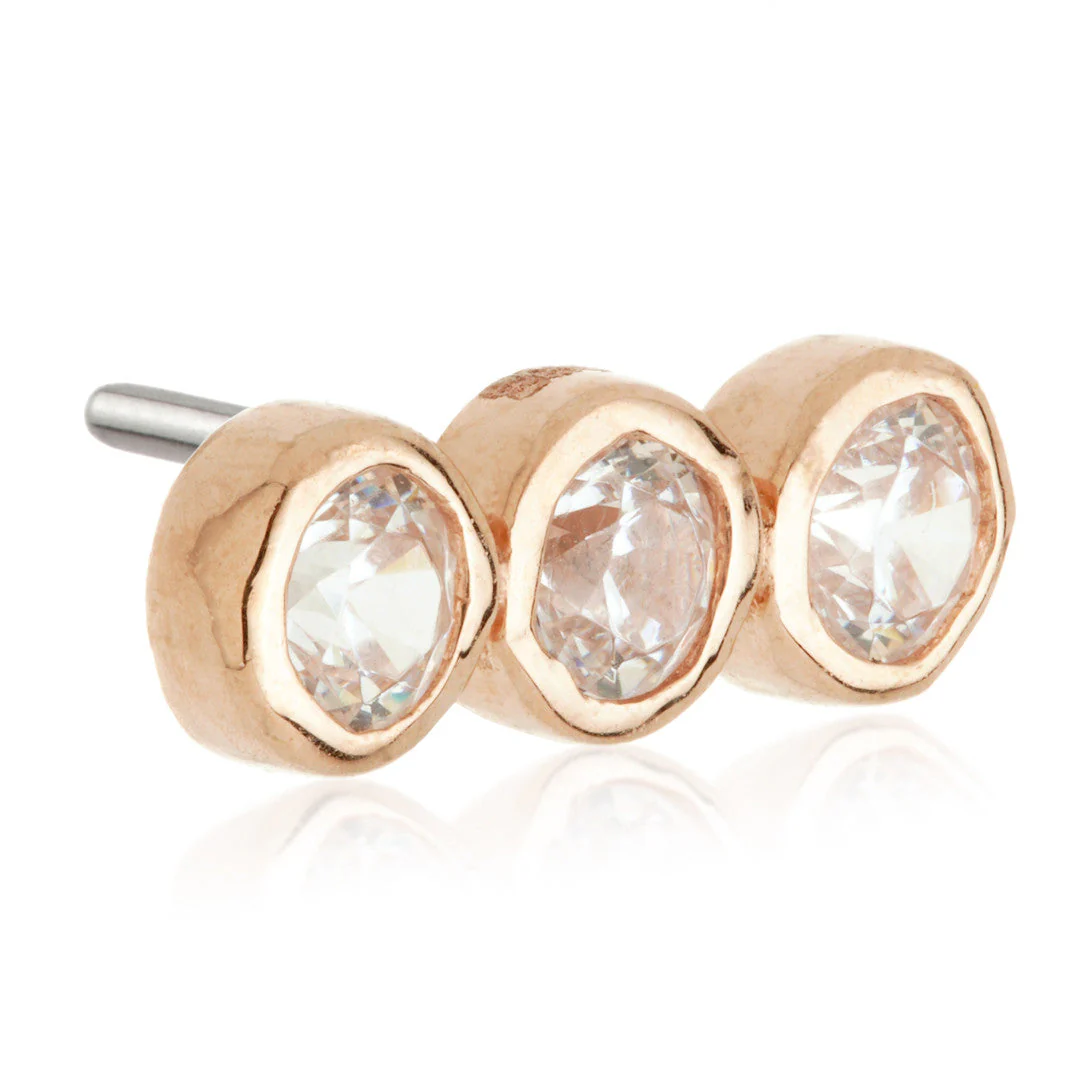TL - 14ct Threadless Gold Straight Triple Gem Attachment - Image 2