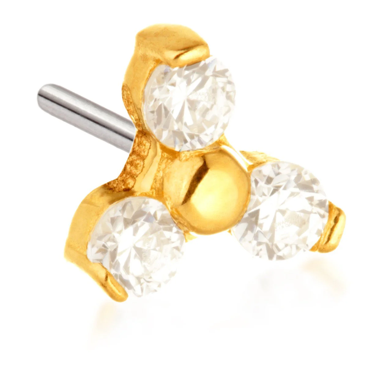 TL - 14ct Threadless Gold Trinity Gem Pin Attachment - Image 2