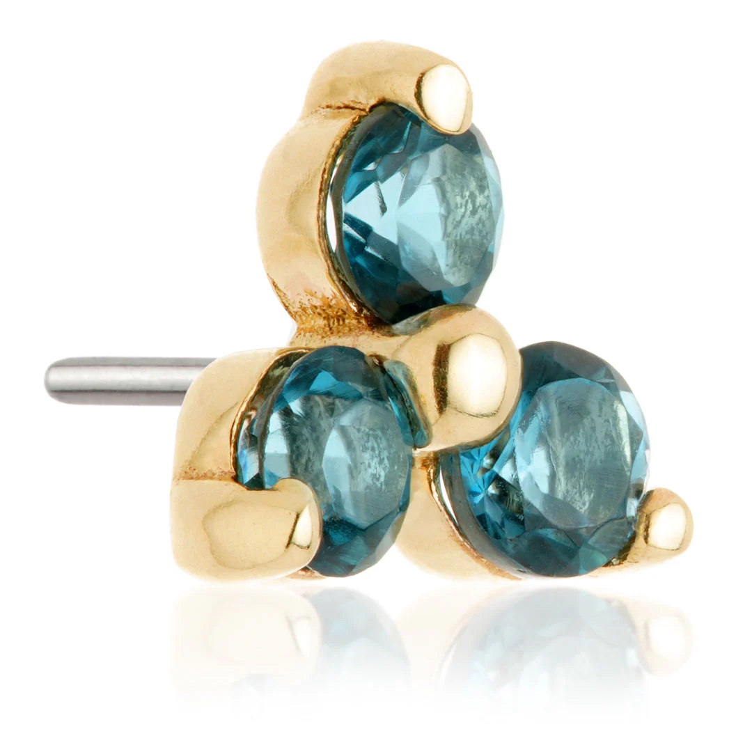 TL - 14ct Threadless Gold Trinity London Blue Topaz Pin Attachment - Image 2