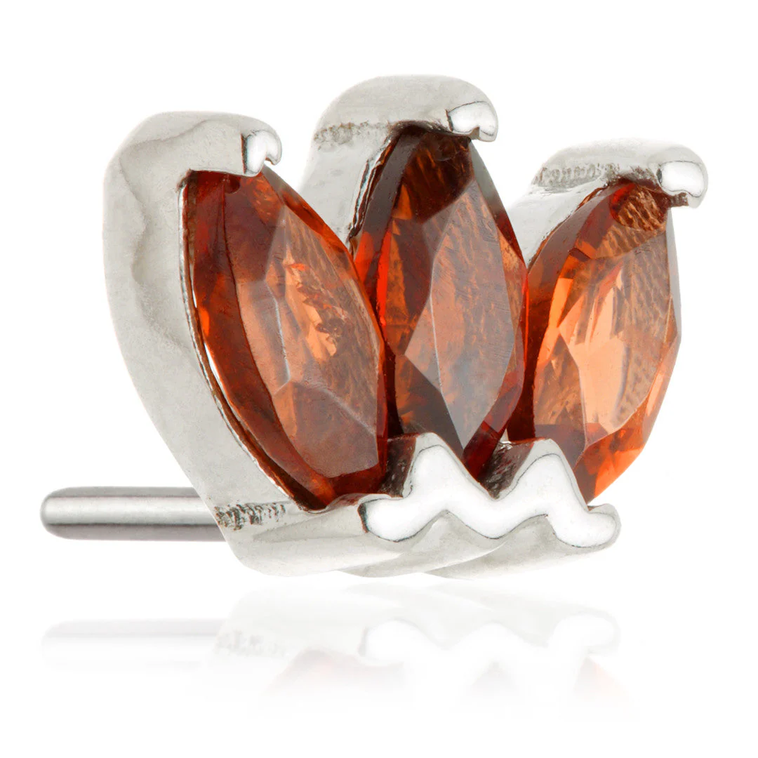 TL - 14ct Threadless Gold Triple Marquise Garnet Pin Attachment - Image 2