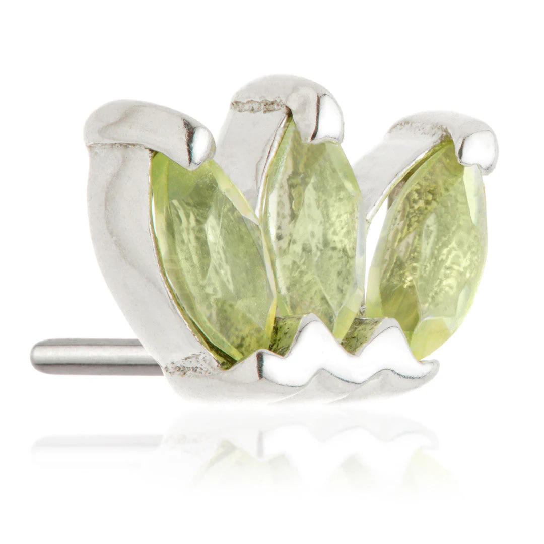 TL - 14ct Threadless Gold Triple Marquise Peridot Pin Attachment - Image 2