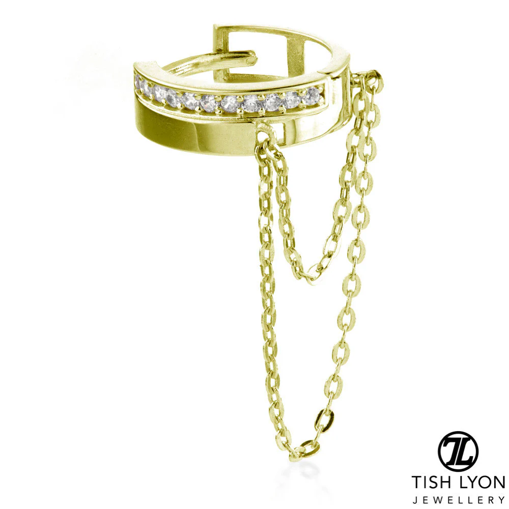 TL - 14K Gold Gems and Chain Hinge Ring - Image 2