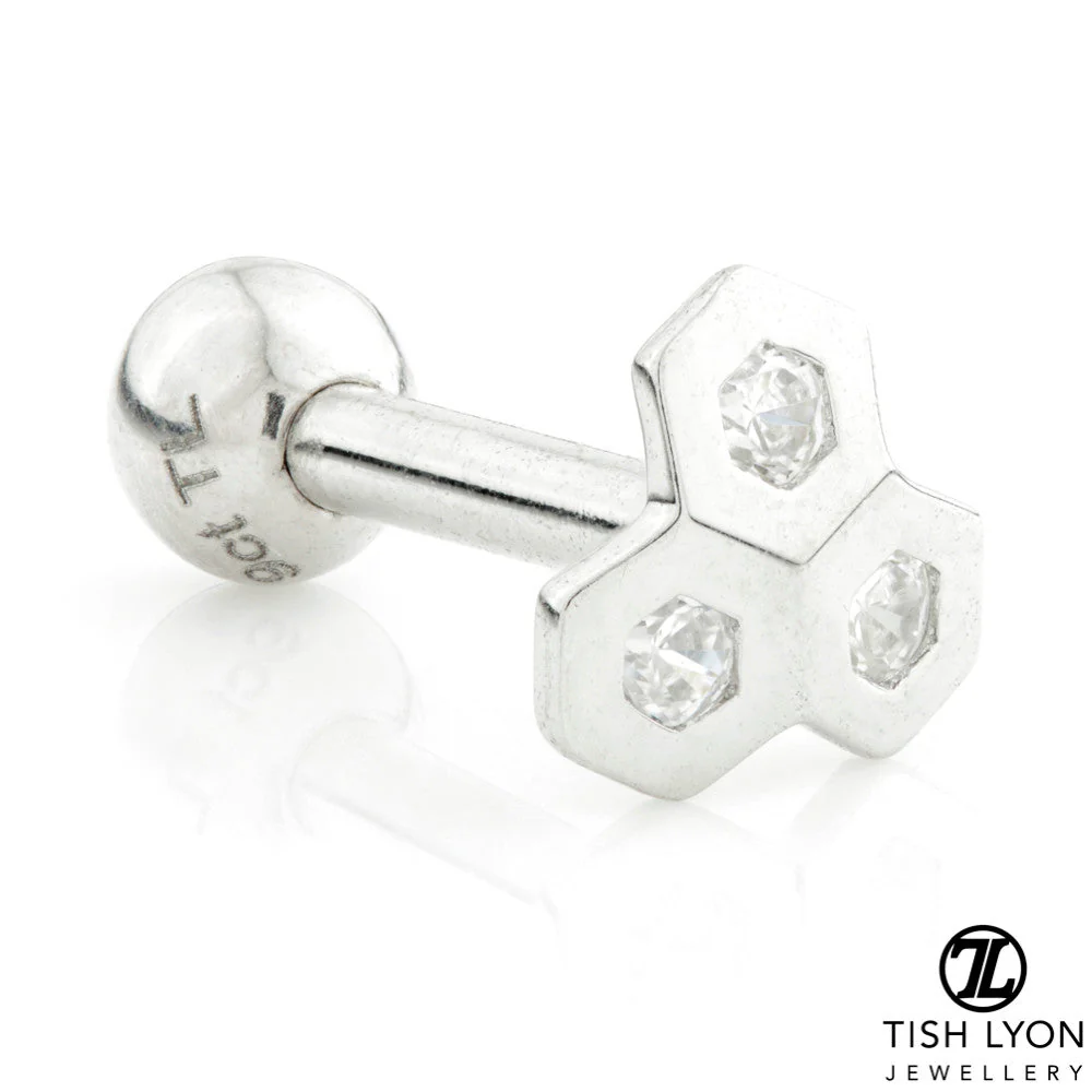 TL - 9 Carat Gold Jewelled Honeycomb Cartilage Bar - 1.2mm - Image 2