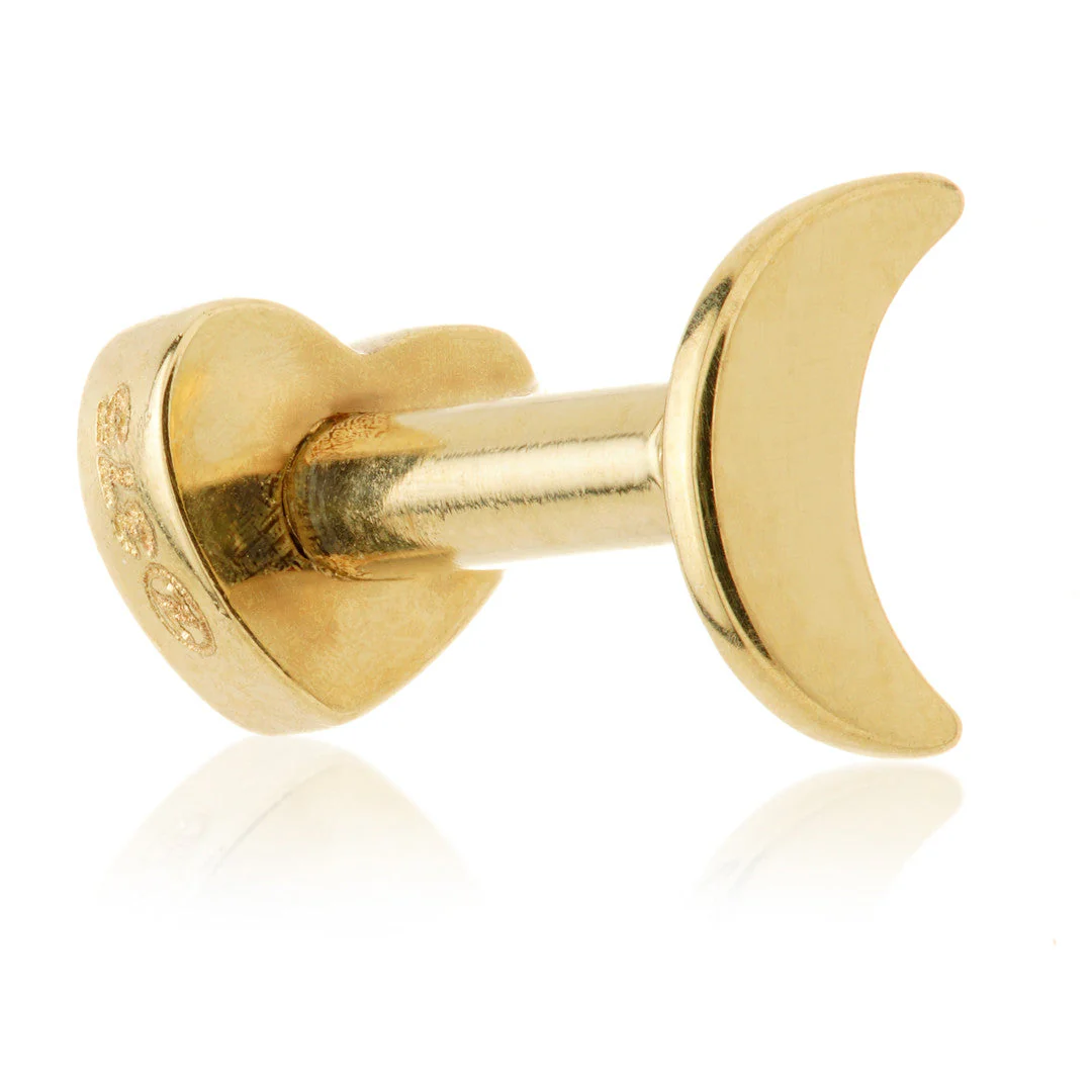 TL - 9ct Gold Fixed Crescent Moon Microbar with Screw on Heart Back - Image 2