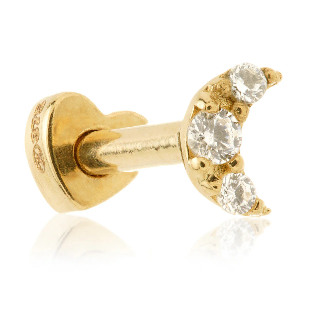 TL - 9ct Gold Fixed Jewelled Crescent Moon with Screw on Heart Back - Image 2