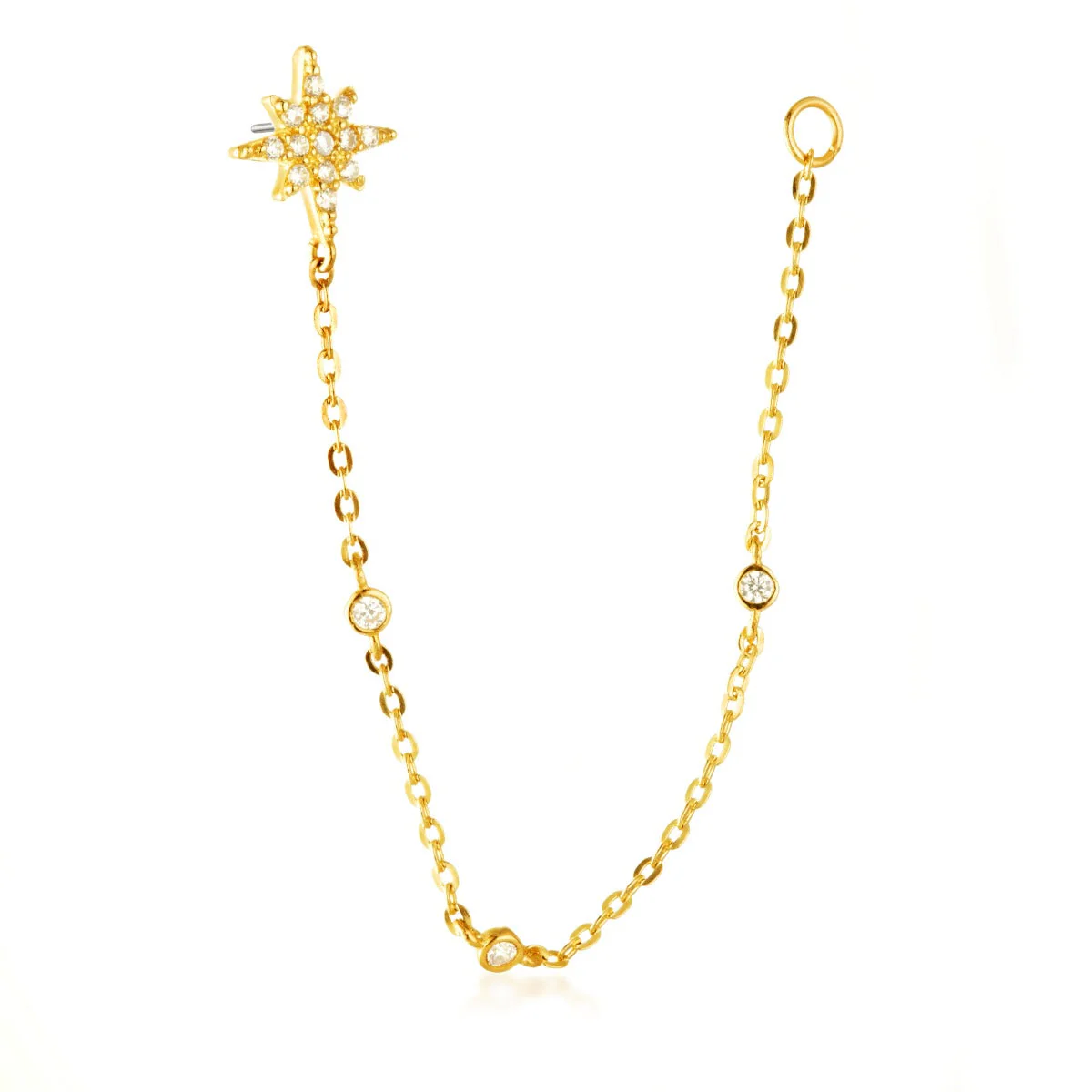 TL - 9ct Threadless Gold Jewelled Celestial Star Pin Attachment With Hanging Chain - Image 2