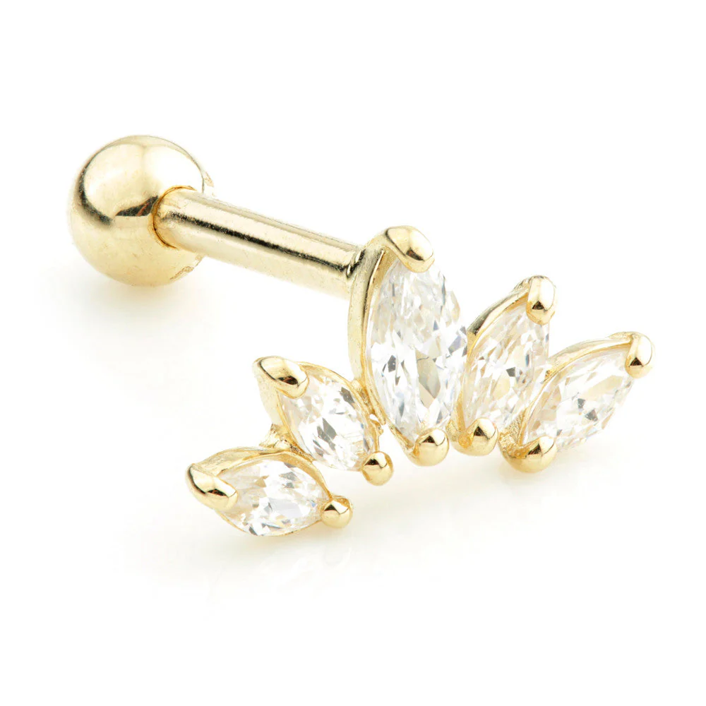 TL - 9K Gold Crescent Marquise Gem Cartilage Bar - Image 2