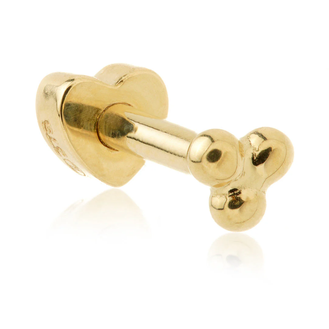 TL - 9K Gold Fixed Trinity Dot Microbar with Screw on Heart Back - Image 2