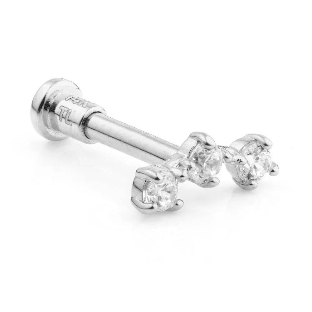 TL - Gold 3 Gem Crescent Mini Labret - 1.2mm - Image 2