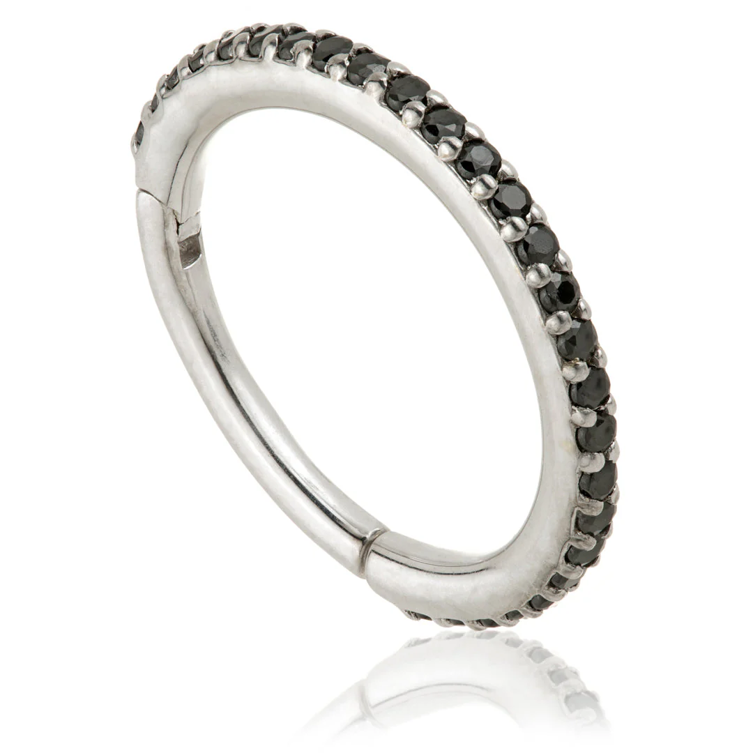 TL - Gold Black Spinel Pave Eternity Hinge Ring - Image 3